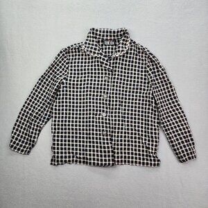 Vintage Addiction Button Up Blouse Women's Large Black Plaid Long Sleeve Top